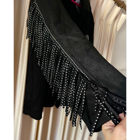 New Sweet Rain Black Country Western Jacket with Fringe and Studded Details L - Picture 3 of 4